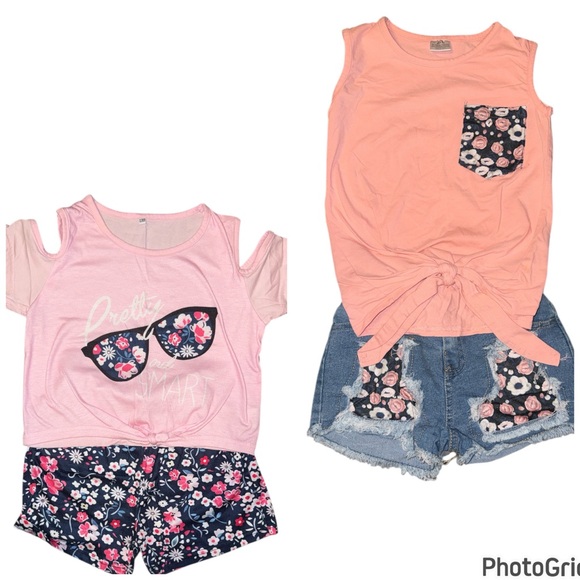 SHEIN Other - Floral Pink and Blue Girls' 2 Outfit Sets